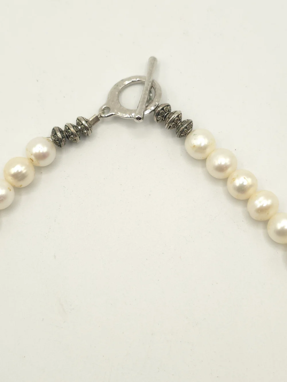 Freshwater Pearl Necklace w/Black Faceted Glass Beads Toggle Clasp 29